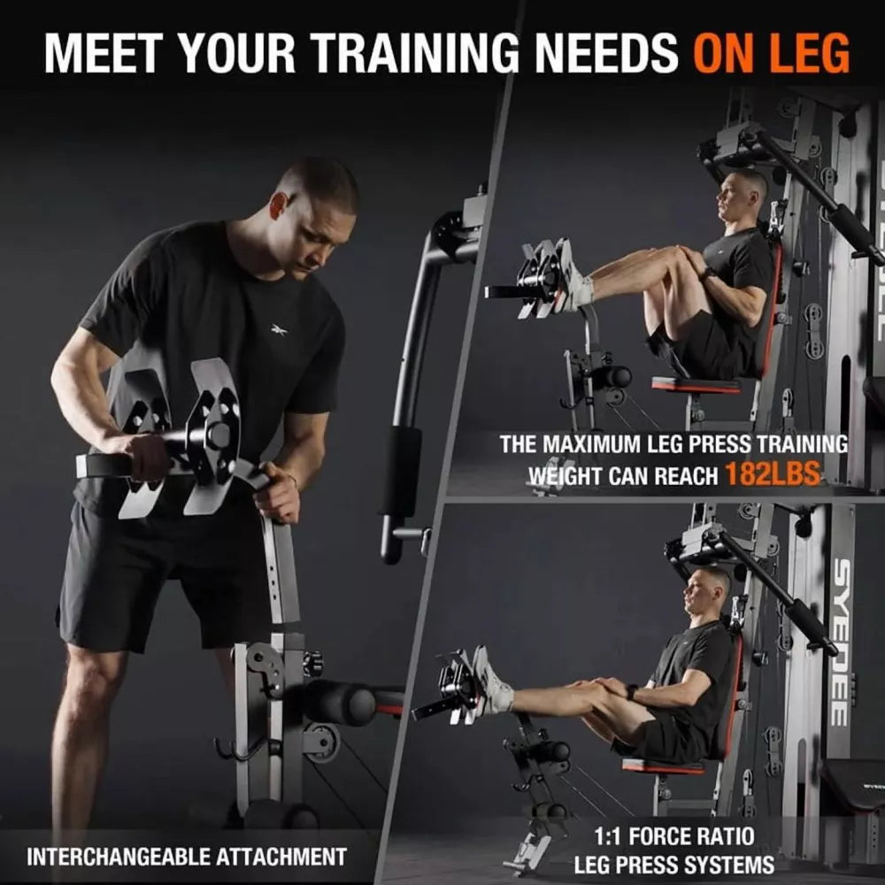 Syedee 150LB Weight Stack Home Gym Station with Leg Press, Full Body Strength Training Machine