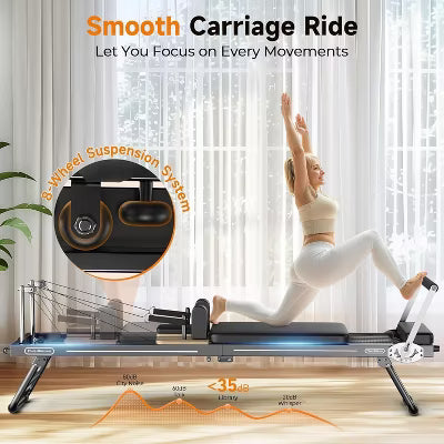 FEIERDUN Foldable Rowing Pilates Reformer, Pilates Machine Equipment for Home use, Pilates Exercise Trainer with Jump Board
