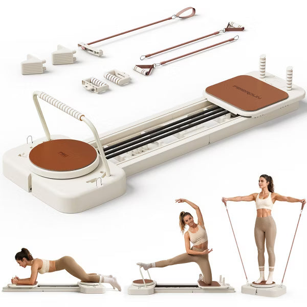 FED FITNESS Pilates Reformer Machine with Extended Slide Rail,Full Body Core Training Equipment with Twisting Board,Flexibility and Balance Training