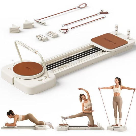 FED FITNESS Pilates Reformer Machine with Extended Slide Rail,Full Body Core Training Equipment with Twisting Board,Flexibility and Balance Training
