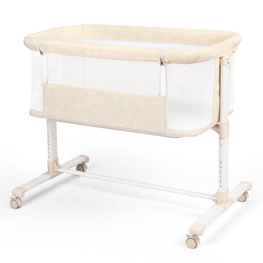 Kinder King Baby Bassinet with Wheels, Portable Newborn Bedside Sleeper, All-Sided Mesh Infant Crib with Removable Soft Mattress