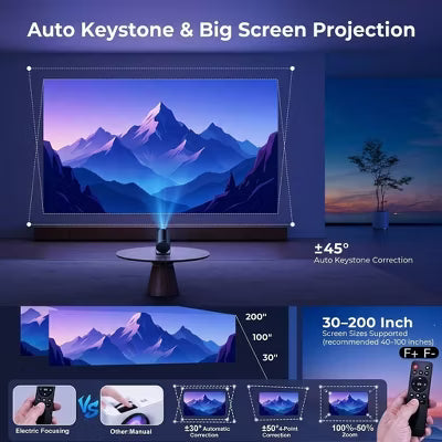 Projector 4K 1080P Support, Mini Projector Smart for Movie Projection Compatible with Phone-Black