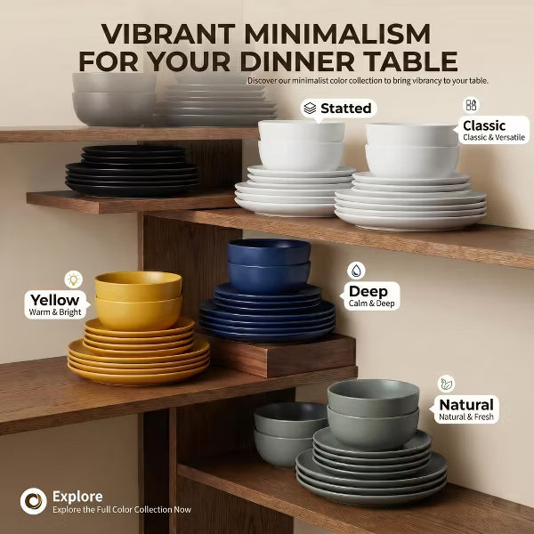 GreenElevate Stoneware Elegance 12-Piece Dinnerware Set for 4, Plates&Bowls, Microwave & Dishwasher Safe, Non-Toxic Matte Glaze, Stackable Dishware