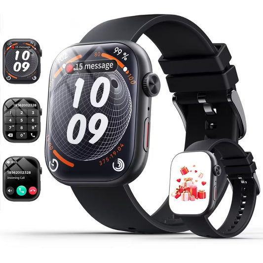 Smart Watch for Men Women, 2.01" HD Touchscreen, Bluetooth Call, IP68 Waterproof, 180+ Sports Modes, Health & Sleep Tracker, for Android iOS, Black