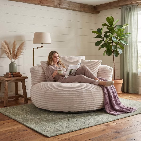 Giant Corduroy Bean Bag Sofa with Armrest & 3 Pillows, Aesthetic Cloud Chair for Adults, Comfy Memory Foam Lazy Couch for Reading, Dorm, Bedroom Vibe