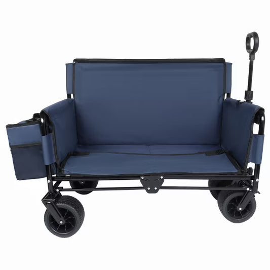 3-in-1 Convertible Folding Wagon Cart with Bench Seat & Storage, 500lbs, 180L, All-Terrain Wheels