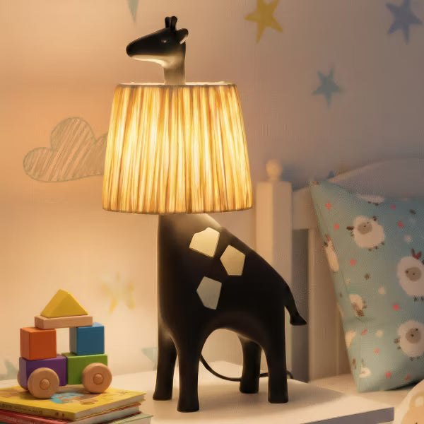 Black Giraffe Resin Base LED Table Lamp with Raffia Shade