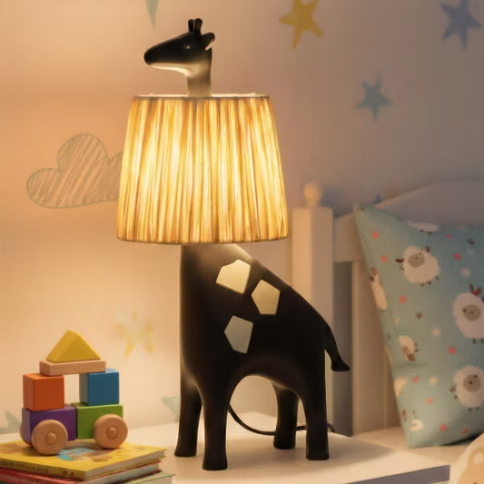 Black Giraffe Resin Base LED Table Lamp with Raffia Shade