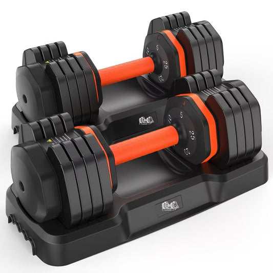 Adjustable Dumbbell Set of 2, 50LB Free Weights with Storage Tray,Anti-Slip Silicone Grip,Quick Adjustable Dumbbells for Home Gym Strength Training