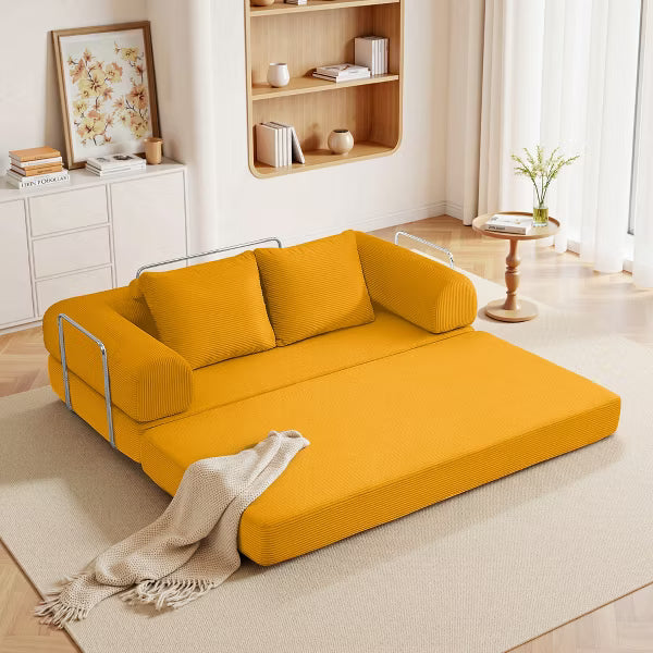 KERDOM 78.7" Modern Combination Sofa Bed with High Rebound Density Sponge, Deep Seat Upholstered Couch for Living Room, Ginger