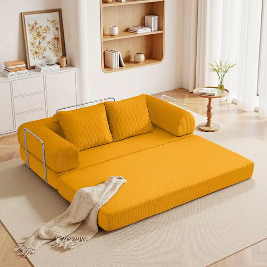 KERDOM 78.7" Modern Combination Sofa Bed with High Rebound Density Sponge, Deep Seat Upholstered Couch for Living Room, Ginger