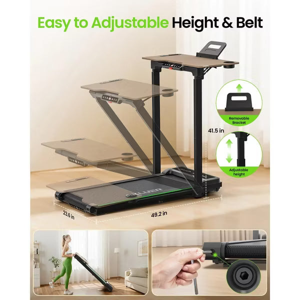 Akluer Walking Pad Treadmill with Adjustable Desk, 2.5HP Compact Under Desk Treadmill with Remote, Foldable Quiet Treadmill for Home Office