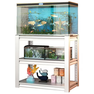 VIYET 31" 3-Tier Adjustable Fish Tank Stand 400lbs Heavy-Duty Metal Aquarium Stand for 20-30 Gallon, Antique White with Floor Pads