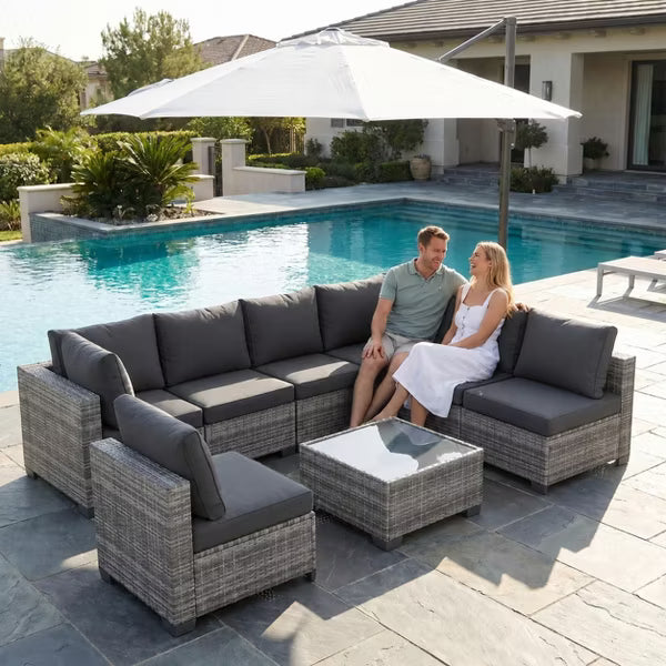 7 Pieces Wicker Outdoor Patio Furniture Set, Patio Sectional Sofa with Coffee Table, All-Weather Outdoor Sectional Furniture for Garden Backyard