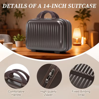 2-Piece ABS Spinner Luggage Set, 20" Carry-On Suitcase with Combination Lock & 14" Cosmetic Case, Front Opening Design, Lightweight Kid’s suitcase