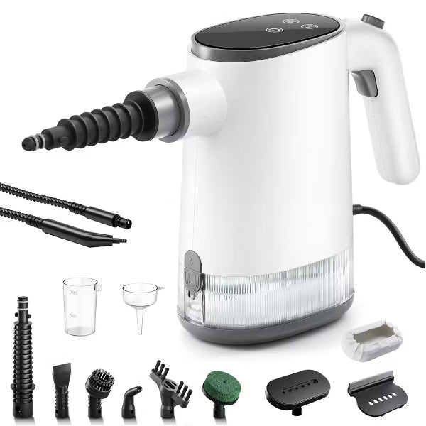 Teendow 1200W Pressurized Steam Cleaner w/ 600mL Water Tank 10s Fast Heating w/ 14 Accessories, Multipurpose Steamer For Kitchen, Carpet, Car Seats