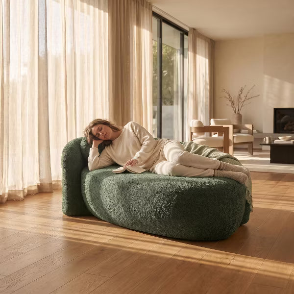 Modern Peninsula Accent Chair with Pillow, Comfy Oval Lounge Chair for Small Spaces, Single Lazy Sofa Armchair for Living Room, Bedroom, Reading Nook