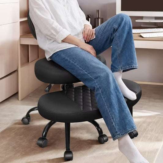 KERDOM Ergonomic Cross Desk chair, Height Adjustable Meditation Office Chair, 360° Swivel with Retractable Footrest, ADHD Chair,Black