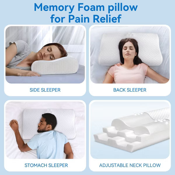 Neck pillow, 3-layer memory foam neck pillow for neck pain, cool and breathable, adjustable sandwich pillow