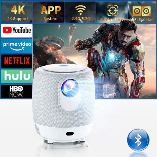 Portable 4K Projector with WiFi 6 & Bluetooth, Electric Focus, 187" Display, for TV Stick/Phone, HDMI USB, Indoor Outdoor