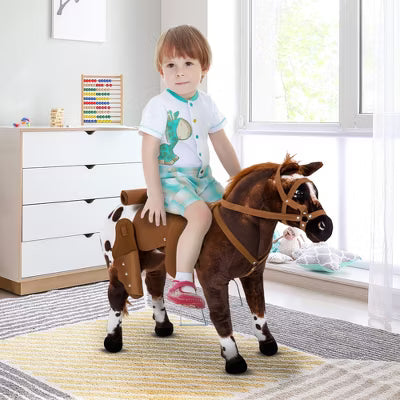 Sound-Making Ride On Horse for Toddlers 3-5, with Neighing and Galloping Sound, Stuffed Animal Horse Toy for Kids with Padding, Soft Feel