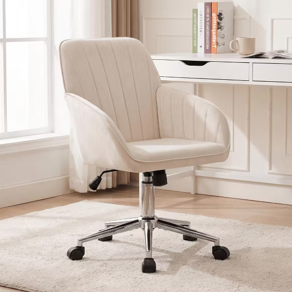 LauKingdom Adjustable Velvet Office Chair, Ergonomic Swivel Vanity Chair with Backrest Support, Comfortable Cute Desk Chair for Bedroom, Living Room