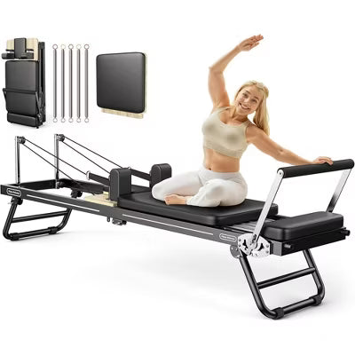 FEIERDUN Foldable Rowing Pilates Reformer, Pilates Machine Equipment for Home use, Pilates Exercise Trainer with Jump Board