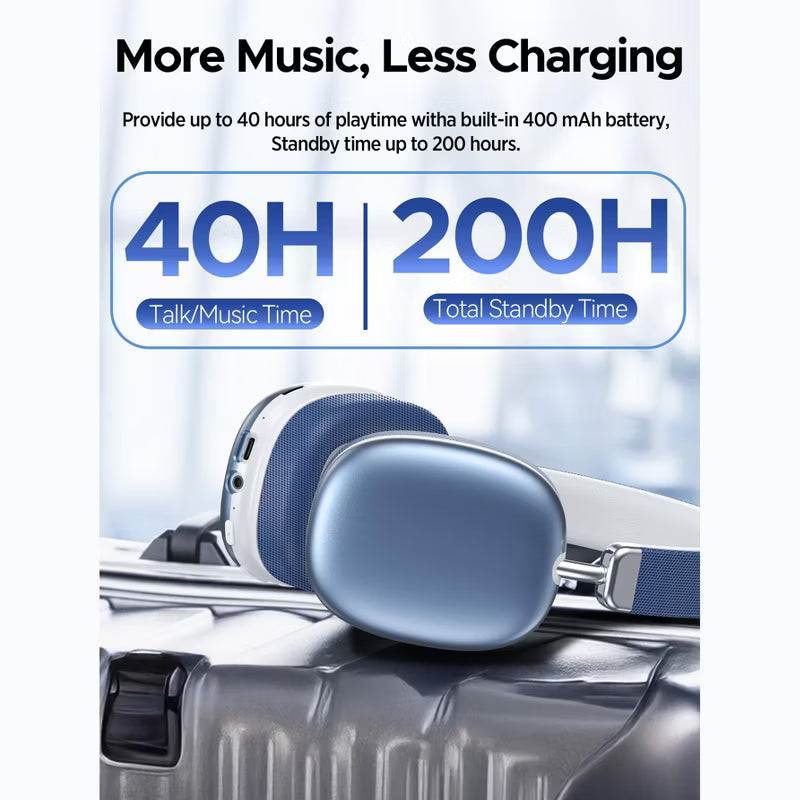 SY-BT1632 Blue Over-Ear Bluetooth Headphones: 40mm Bass Driver, Bluetooth 5.3 Dual-Mode, 40hr Battery, Comfort Fit