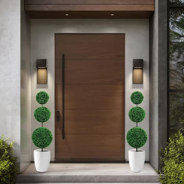 ROMSWI 3FT Artificial Triple Ball Boxwood Topiary Tree 2 Pack UV Resistant Faux Topiary Plant for All-Season Home Office Porch Entryway Decor