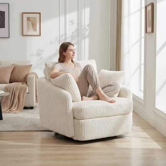 360° Swivel Accent Chair with 2 Throw Pillows Round Oversized Club Sofa for Living Room Bedroom 40.55" 1pc