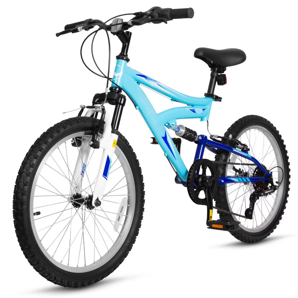 Hykolity Kids Mountain Bike 24 inch MTB Bicycle Age 8-14 Years Height 56-66 in Tween Cycling Full Suspension Sport Outdoor Bikes - Blue
