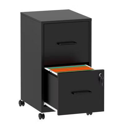 VIYET 27"H Mobile 2-Drawer Metal File Cabinet with Lock & Wheels, Black Heavy-Duty Under Desk Storage for Home Office, Adjustable Feet