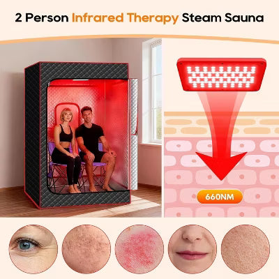 Morfone Portable Infrared Sauna for Two, Featuring Full-Body Steam Chamber and 9-Level Heating Foldable Chair Mobile Red Light Therapy Device