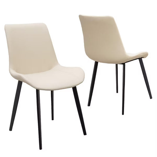 Beige PU Leather Dining Chair with Metal Legs, Modern Upholstered Chair Set of 2 for Kitchen, Restaurant, Living, Meeting Room