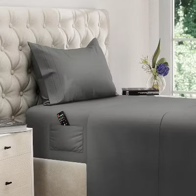Hoey Twin Size 3-Piece Microfiber Sheet Set – Deep Pocket Bed Sheets with Embroidered Pillowcase (Gray)