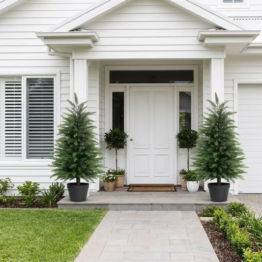Artificial Topiary Cedar Trees 3FT Tall 2 Sets for Outdoor/Indoor Faux Pine Shrubs Plants - Realistic Fake Plants Front Porch Decor for Home