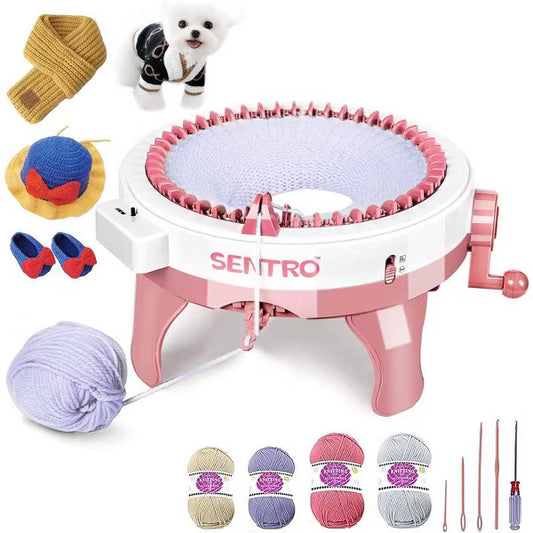 SENTRO 48-Needle Pink Knitting Machine | 1-Touch Knitting for Scarves, Hats & Sweaters | Beginner & DIY Friendly | Includes Tutorial & Tools