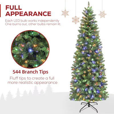 Vivatrees 6 Ft Prelit Pencil Slim Christmas Tree with Color Changing LED Lights Metal Stand Hinged Branches Artificial Holiday