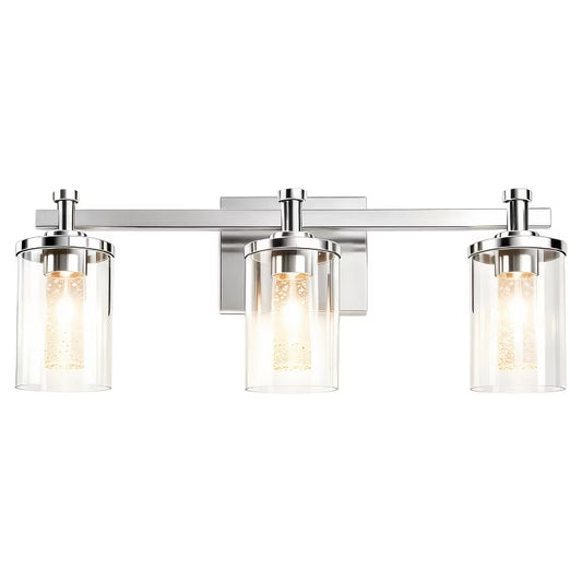 Wanze of Ocean 3-Light LED Bathroom Vanity Light, Crystal Wall Sconce with Bubble Glass Shade, Chrome Bathroom Fixture for Mirror, 3 CCT