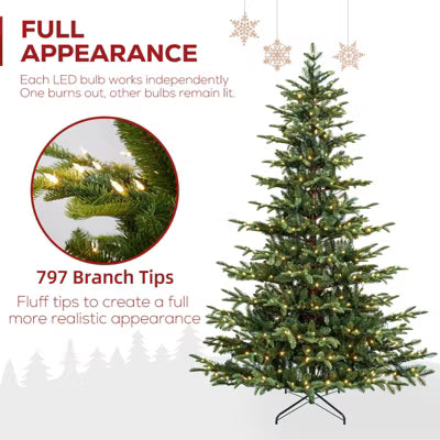 VIVATREES 6 Ft Prelit Artificial Christmas Tree With Warm White Lights, Hinged Branches, Metal Stand, Xmas Tree