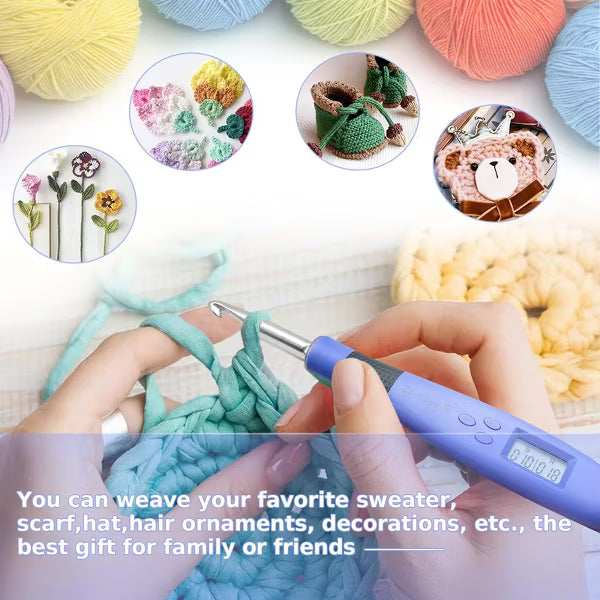 Zcvtbye Rechargeable Lighted Crochet Hook Set with Stitch Counter, 18 Interchangeable Metal Heads, Ergonomic Handle – Gift for Knitters