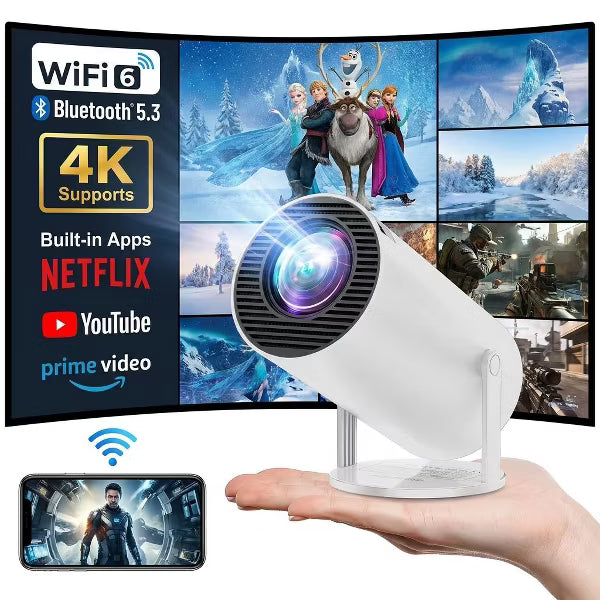 Mini Portable Projector, 4K Smart Projector with WiFi 6 BT 5.0, Home Video Projector Built-in Android 11.0 OS, Auto Keystone Function