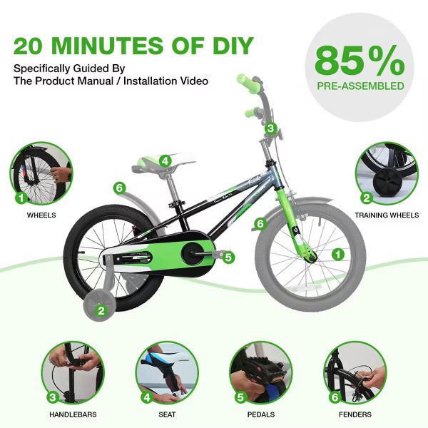 Hykolity Kids Bike Boy Girl Bicycle 16 inch for Children Child Sport Bike with Training Wheels Black Green