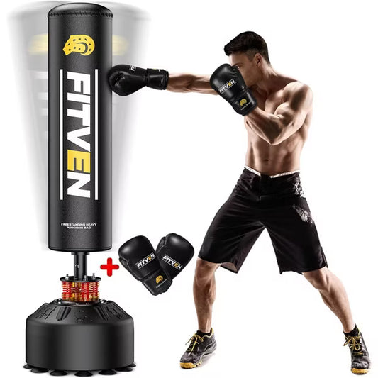 FED FITNESS Freestanding Punching Bag with Boxing Gloves Heavy Boxing Bag with Suction Cup Base - Men Stand Kickboxing Bag