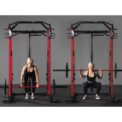 ER KANG Power Cage, 1500LBS Power Rack with Cable Crossover System, Multi-Function Workout Cage, Squat Rack Home Gym(Red)