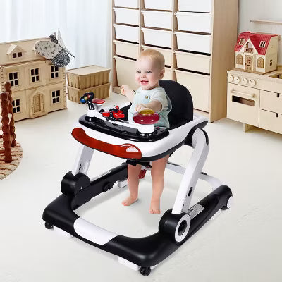 TODECARE 5-in-1 Baby Walker , Adjustable Height Activity Walker with Safety Bumper for Toddlers, Black