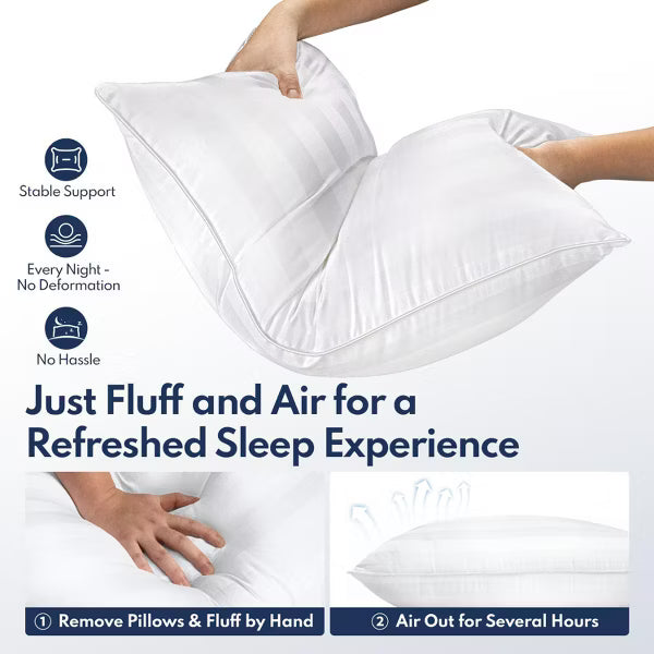 FAPO Set of 2 Bed Pillows, Queen Size, Soft Stripe Microfibre Pillow