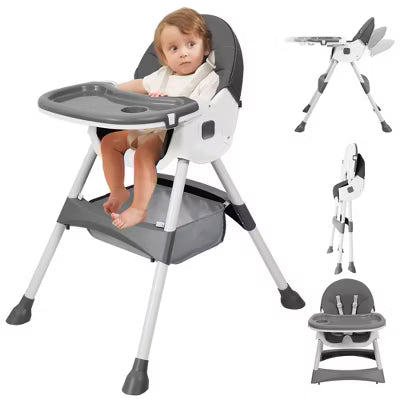 TUMAJUP 6 in 1 Baby High Chair with 5 Point Safety Harness-Gray