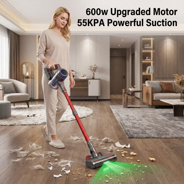 Cordless Vacuum Cleaner 600W/55Kpa Vacuum Cleaners for Home, Stick Vacuum with Self-Standing Lightweight Vacuum for Pet Hair, Carpets, Hard Floors