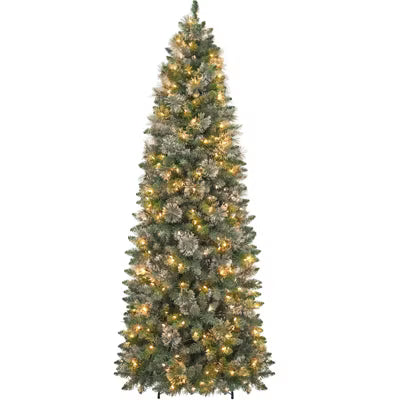 Vivatrees 6 Ft Prelit Pencil Slim Christmas Tree Warm White LED Lights Metal Stand Hinged Branches Artificial Pine Tree Holiday Decor